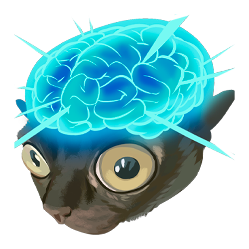 DOPAMEME mascot logo: black cat with a glowing blue brain